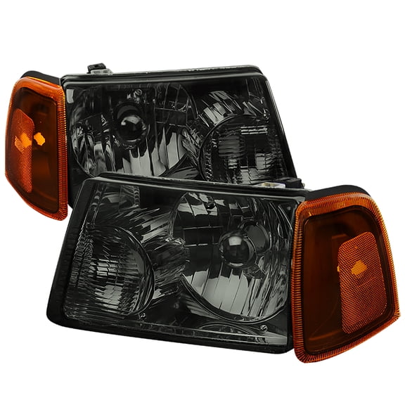 Factory Style Headlights w/ Amber Lens Corner Signal Lights (Chrome Housing/Smoke Lens) Made for and Compatible with 2001-2011 Ford Ranger