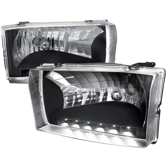 Factory Style Headlights w/ SMD LED Light Strip (Black Housing/Clear Lens) Made for and Compatible with 1999-2004 Ford F-250/F-350/F-450/F-550/Excursion