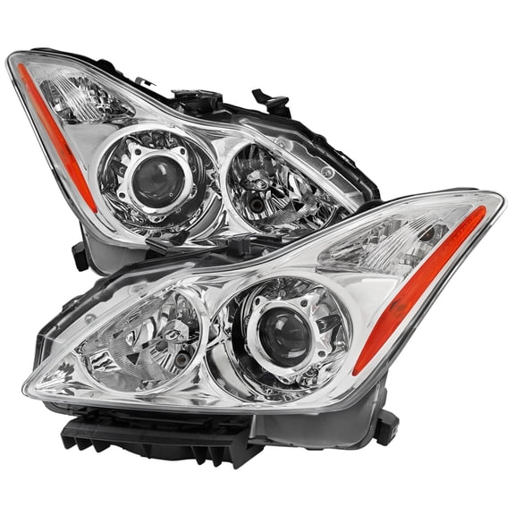 Factory Style Projector Headlights (Chrome Housing/Clear Lens) Made for and Compatible with 2008-2013 Infiniti G37/2014-2015 Q60 2 Door Coupe/Convertible