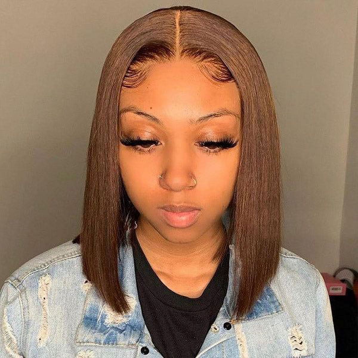 Factory Wholesale 12A 10A grade 100% raw remy Virgin human hair brown silky straight 13x4 transparent lace frontal bob wig