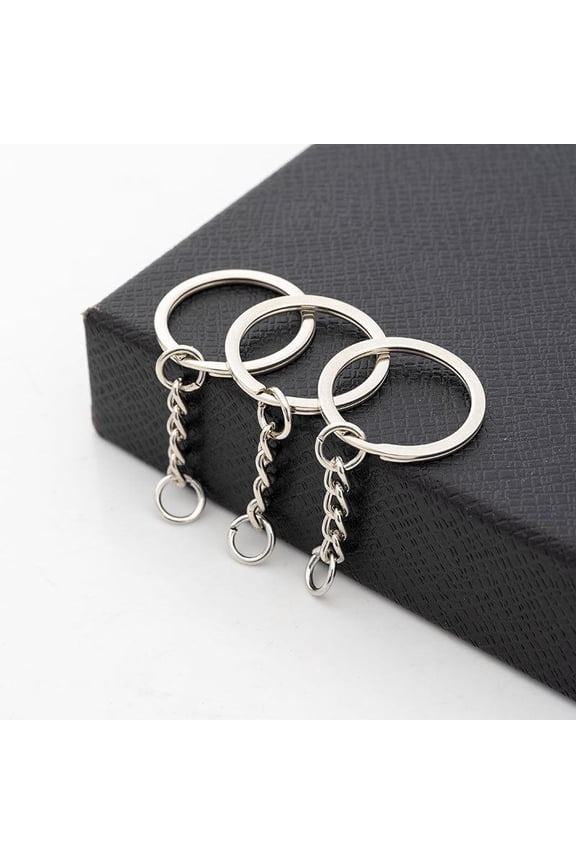Factory Wholesale 25mm 30mm Keyring With Chain DIY Hardware Keychain Accessory Silver Nickel Plating Flat Keyring Split Key Ring