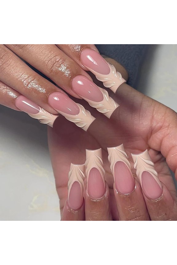 Factory direct sales wearing nail pads wholesale French light yellow 3D three-dimensional wearing nail art simple square fake nails