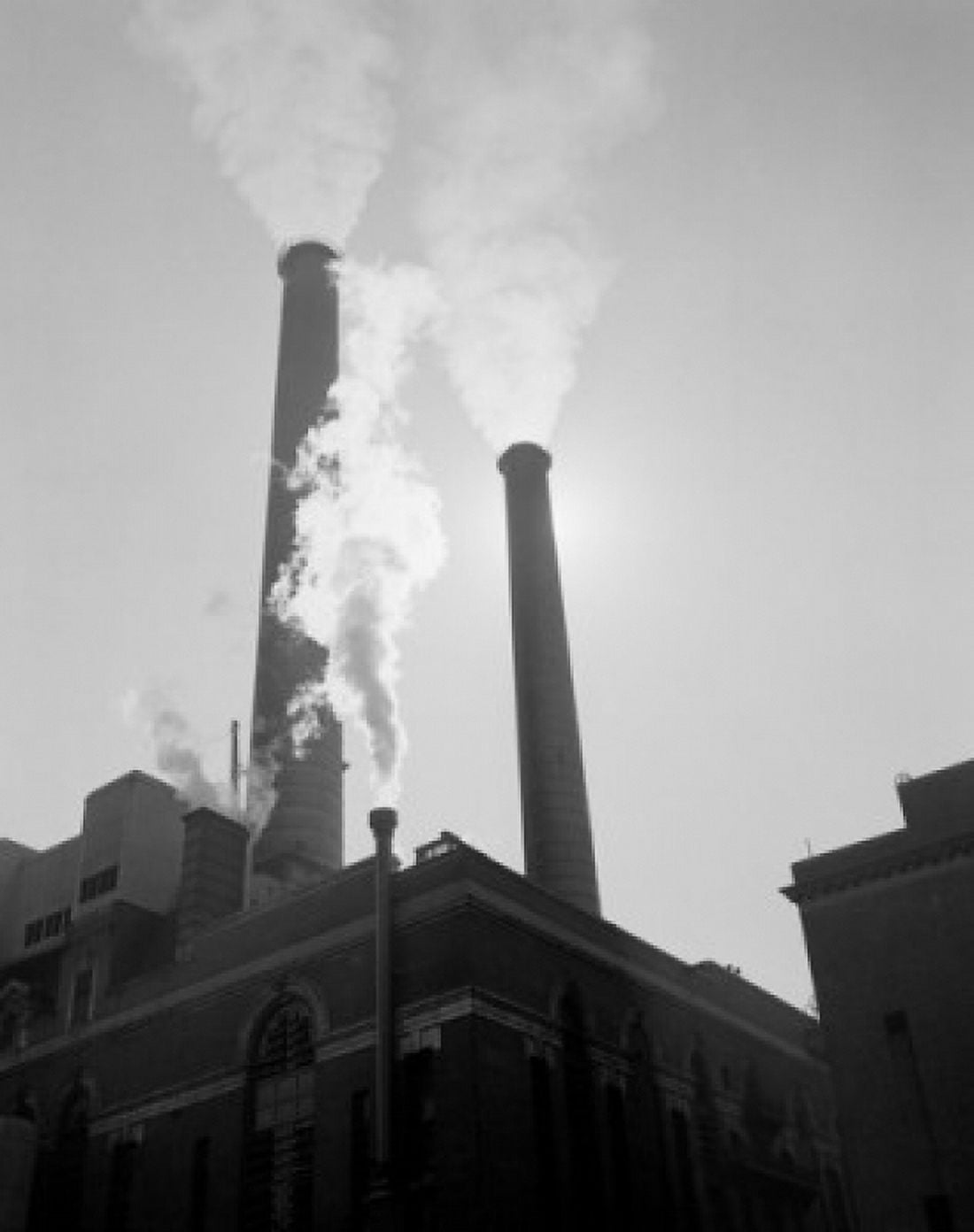 Factory with smoking chimneys low angle view Canvas Art - (18 x 24)