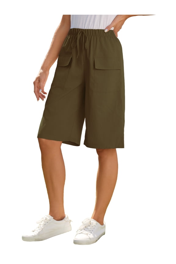 Facyglim Bermuda Shorts for Women Summer Casual Loose Comfy Drawstring Athletic Shorts with Pockets Green L