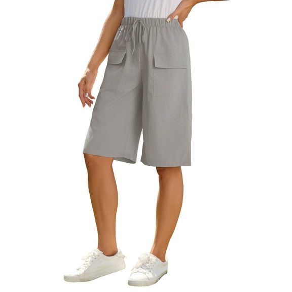 Facyglim Plus Size Bermuda Shorts for Women Summer Casual Loose Comfy Drawstring Athletic Shorts with Pockets Gray 3XL