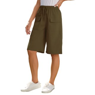 Plus Size Fancyglim Bermuda Shorts for Women Summer Knee Length Shorts Casual Loose Drawstring Shorts with Pockets, Green 3XL
