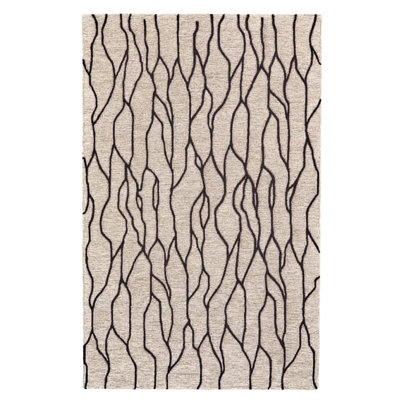 Fadden Minimalist Abstract Wool Accent Rug, Warm Taupe/Black, 3ft-6in x 5ft-6in