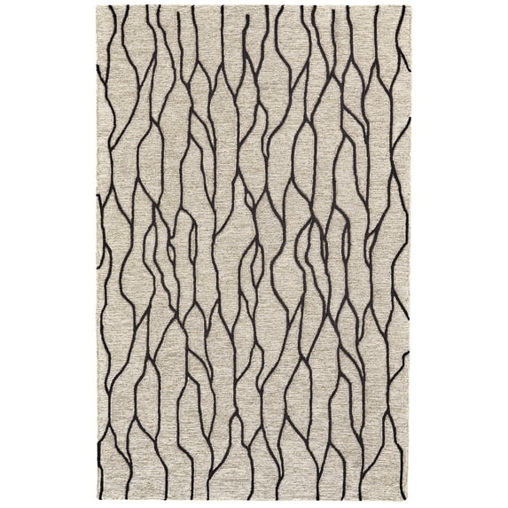 Fadden Minimalist Abstract Wool Rug, Warm Taupe/Black, 5ft x 8ft Area Rug