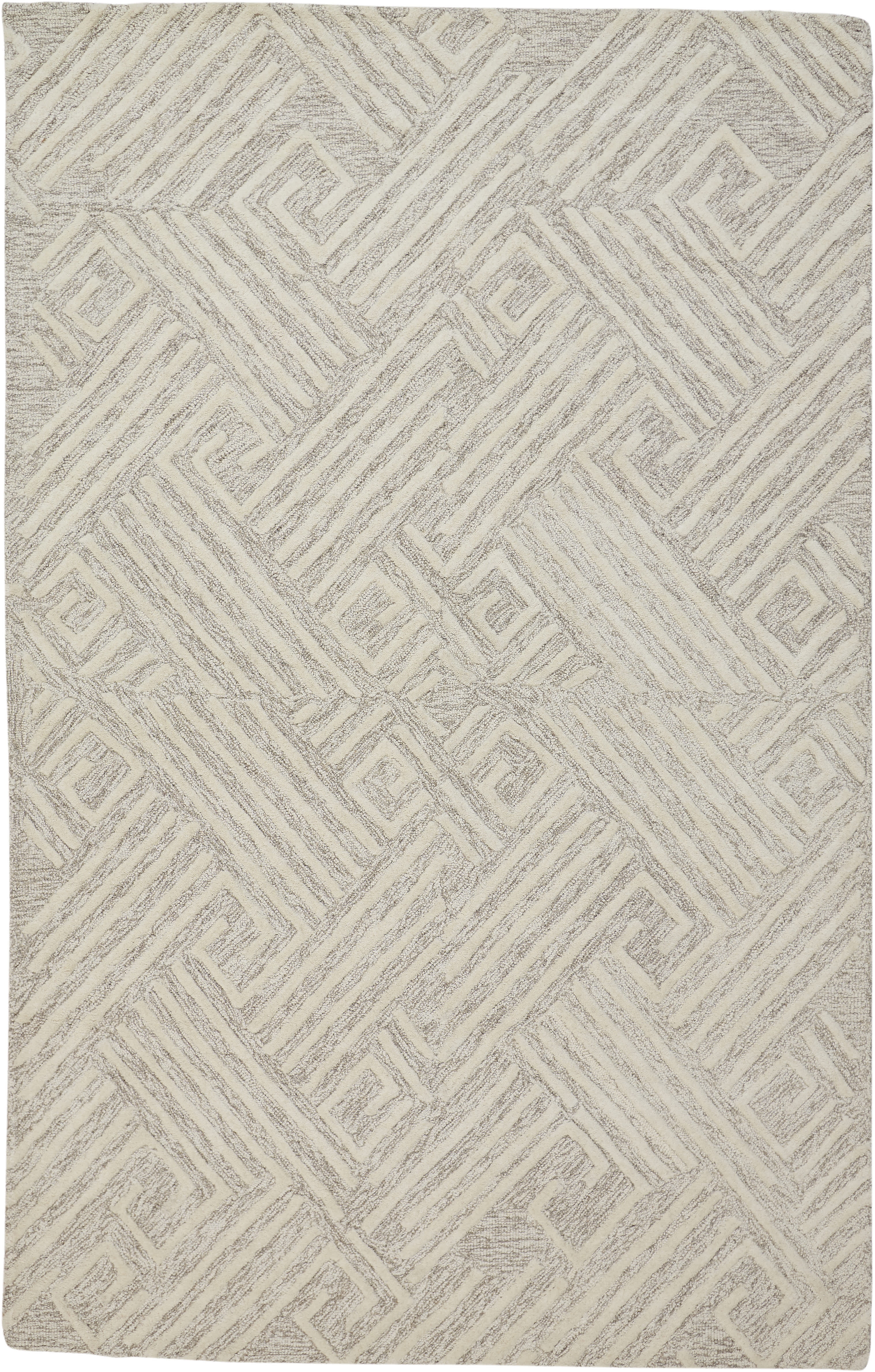 Hand-Tufted Wool Maze Rug in Beige, 8ft x 11ft Rectangular