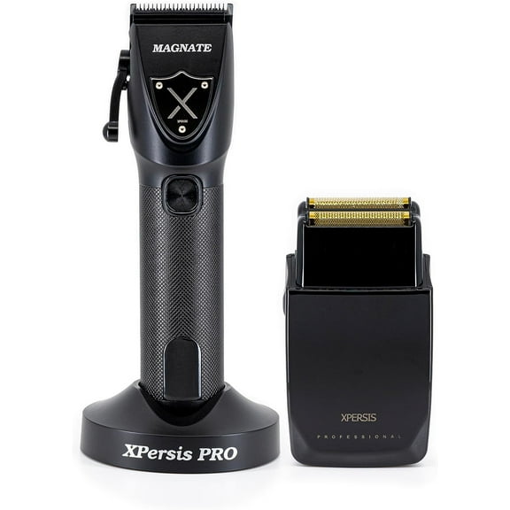 Fade Blade Professional Magnate Hair Clippers For Barbers And Mens+ Electric Double Foil Shaver With Sharp Blades All Black By XPERSIS PRO
