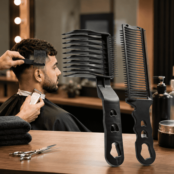 Fade Comb Set of 2 for Hair Clippers Professional Barber Blending Combs for Fading, Tapering & Trimming, Ergonomic Durable ABS Combs for Home & Salon Use (Black)
