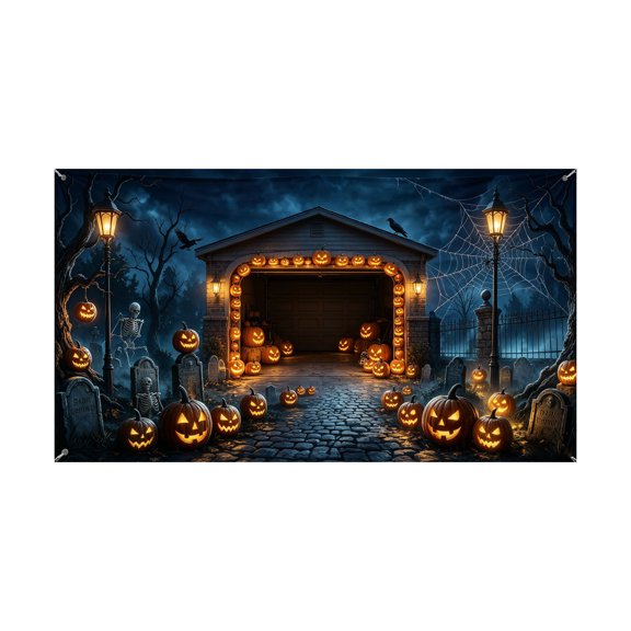 Fade Proof Polyester Halloween Banner with Black Background and Orange Letters for Festive Use in 180x400cm-I