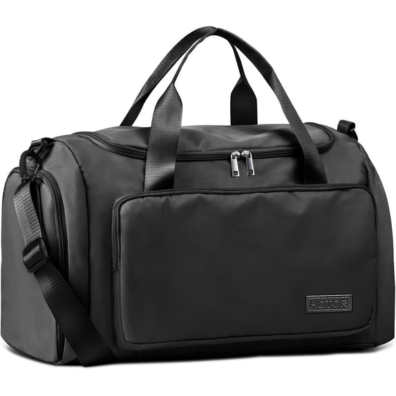Gym Bag for Men and Women - Travel Duffle Bag with Shoe Compartment and Waterproof Pocket, Carry on Luggage with Trolley Sleeve for Sports, Weekend Trips, Black