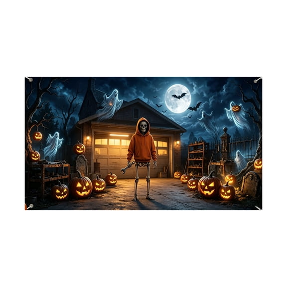 Fade Resistant Polyester Halloween Banner with Graphics for Photography Backdrop in 213x488cm-E