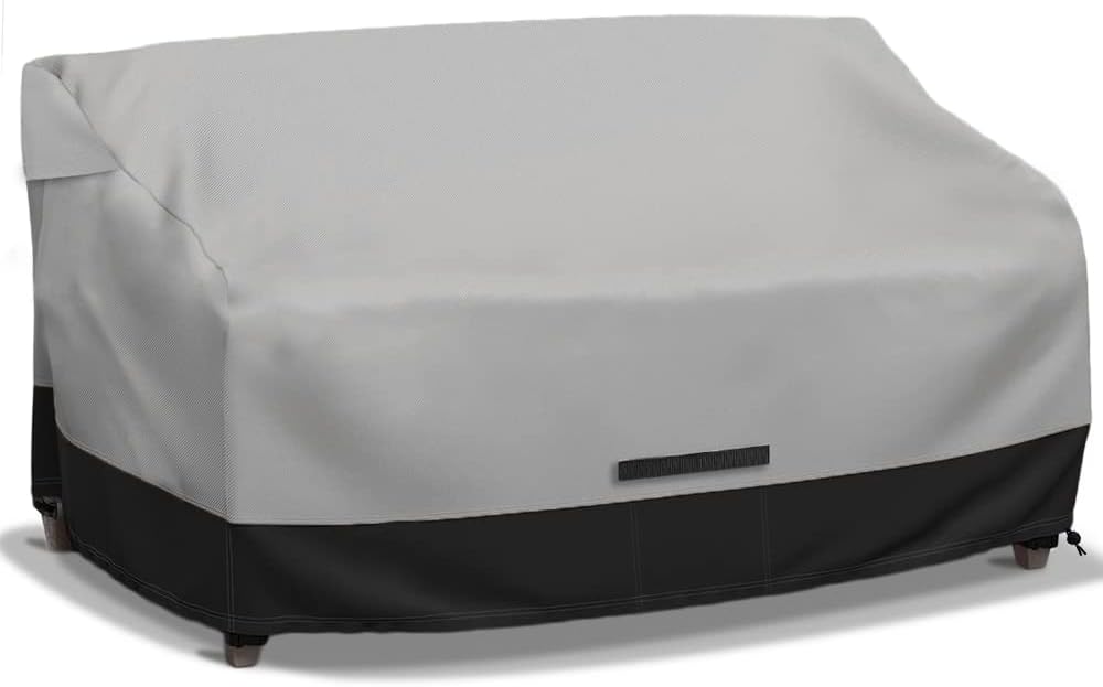 Fade and Tear Resistant Patio Loveseat Covers, Heavy-Duty Waterproof Outdoor Couch Cover, UV Resistant Outdoor Sofa Cover, Lawn Patio Outdoor Furniture Covers,Gray/Black 58Wx33Dx31H Inch