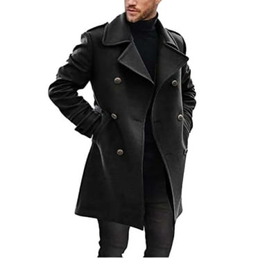 Fadeal Black Men's Jacket Winter Warm Solid Pocket Woolen Coat Men's Thick Coat Men's Mid Length , Chaqueta Para Hombre Deals