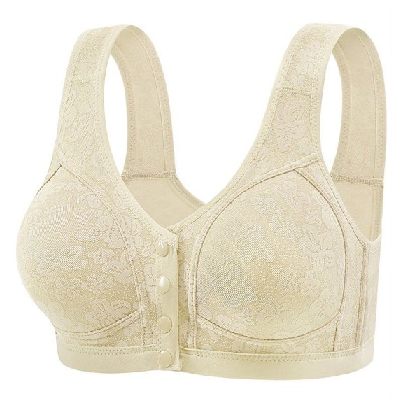Fadeal Bras for Women Front Closure, Women's Front Buckle Plus Size Bra Vest without Underwire Large Chest Anti Sag Underwear Plus Size Bras for Women Beige L