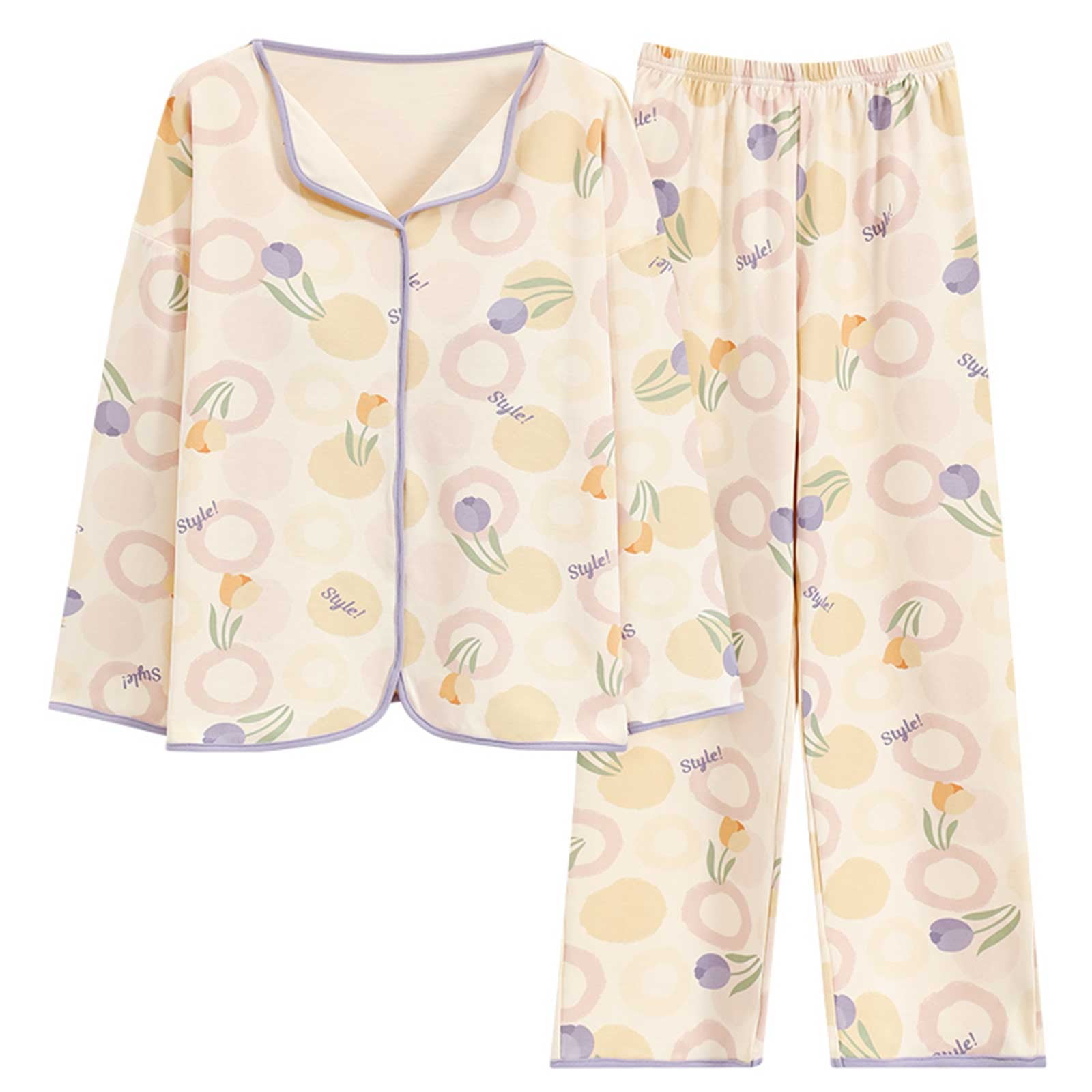 Fadeal Cute Pjs Women's Petite Pajama Set Petite Length Tunic Top Wide ...