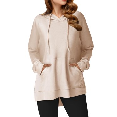 Fadeal Graphic Hoodies for Women Clearance Autumn Ladies Casual Comfortable Plus Velvet Fresh Sweet Color Matching Hooded Sweater Female Beige M