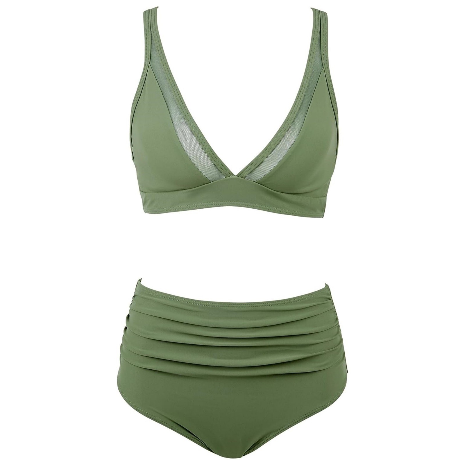 Women's Floral Bandeau Bikini Set - High Waisted Bottom & Ruffle Detail Two Piece Swimsuit