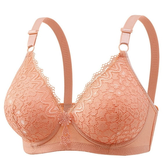 Fadeal Lace Bra, Womens No Underwire Bras Plus Size Comfort Soft Bras Supportive Bralettes Cute Breathable Wireless Bra Push Up Bra orange 40B
