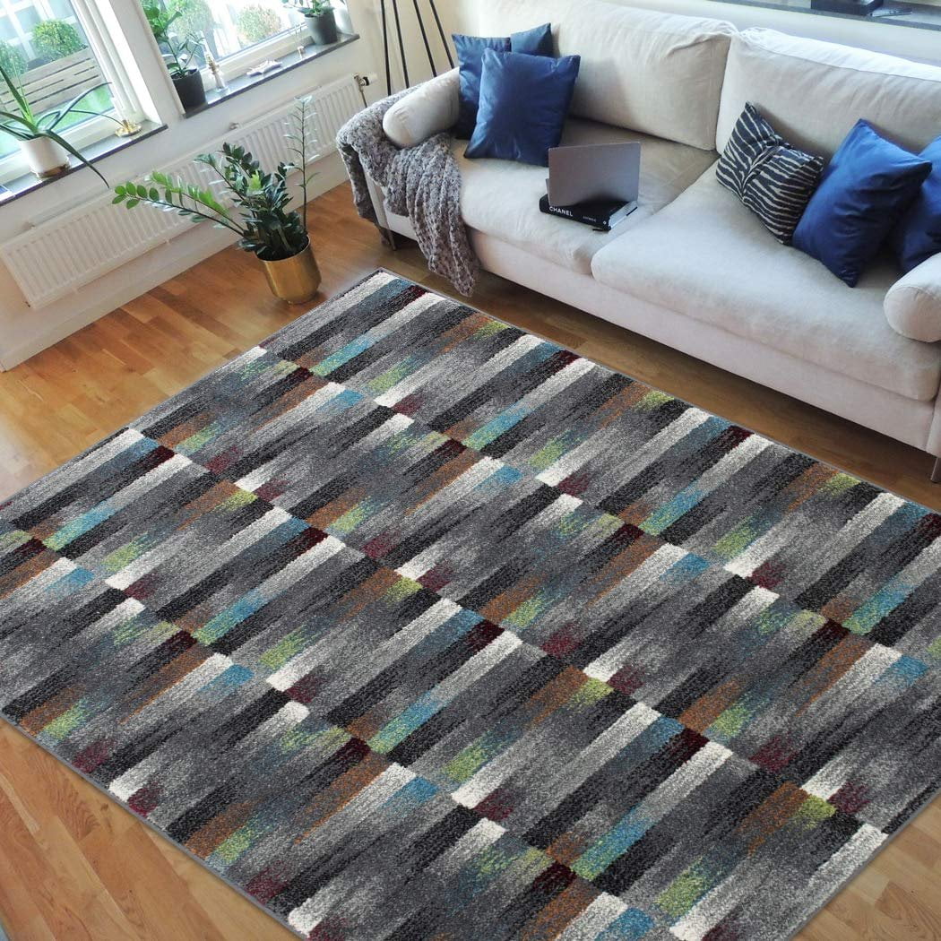Faded Blocks Design Area Rugs Brik Pattern Geometric Carpet Multi Color ...