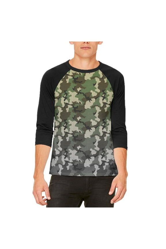 Faded Camo Mens Raglan T Shirt White-Black X-LG