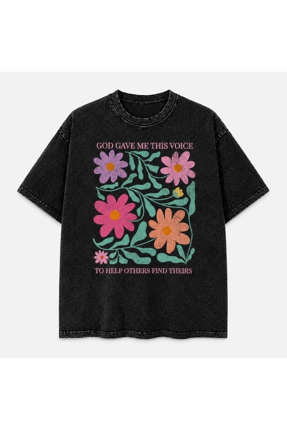Faith and Floral Voice Message Mineral Washed Graphic T-Shirt, Unisex Classic Fit