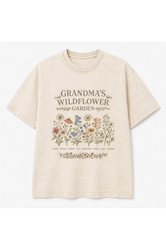 Grandma Wildflower Garden Mineral Washed T-Shirt, Unisex Classic Fit, 180 GSM Cotton
