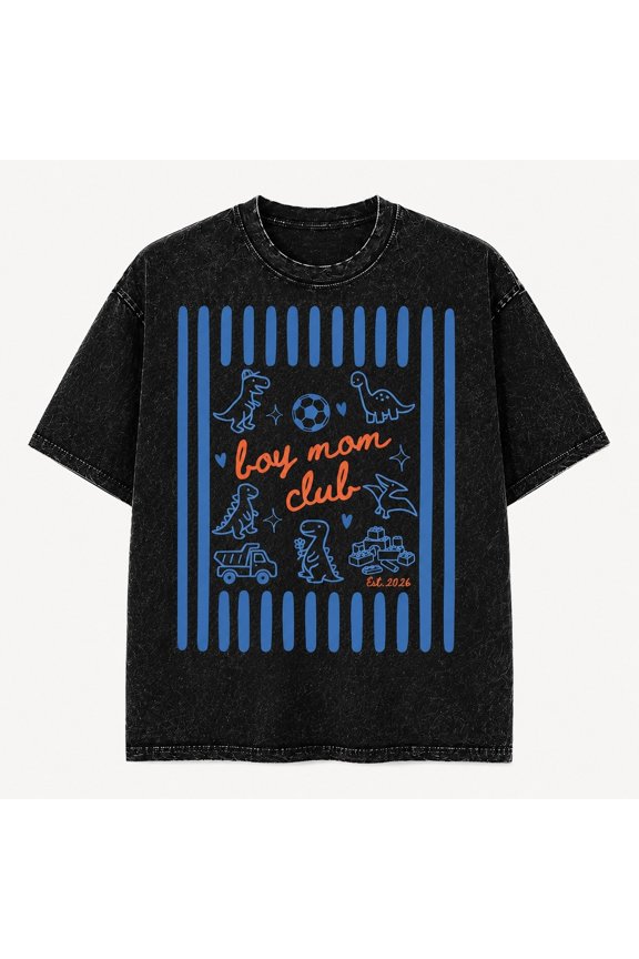 Mom Club Dinosaur Mineral Washed Graphic T-Shirt, Unisex Classic Fit