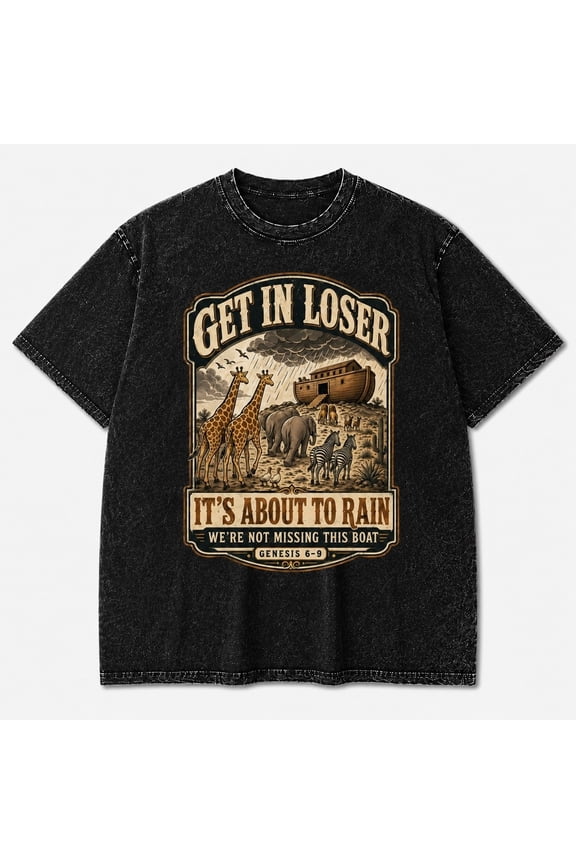 Noah Ark Humor Mineral Washed Graphic T-Shirt, Unisex Classic Fit, 180 GSM Cotton