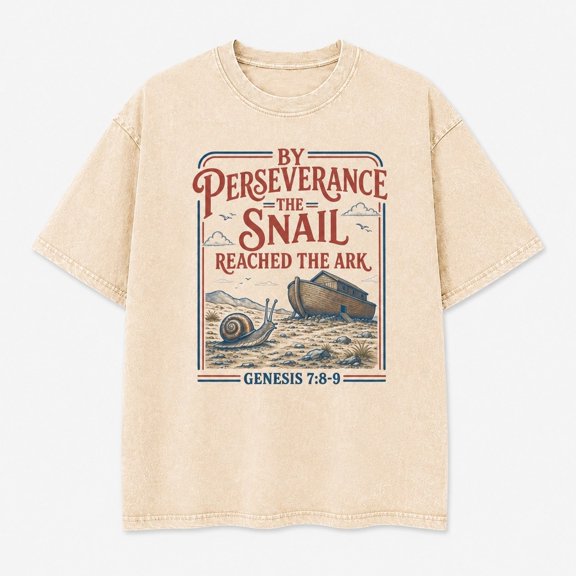 Faded Era Perseverance Snail Ark Mineral Washed Graphic T-Shirt, Unisex Classic Fit