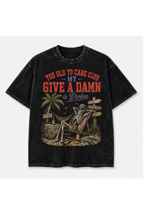 Retirement Beach Skeleton Mineral Washed Graphic T-Shirt, Unisex Classic Fit
