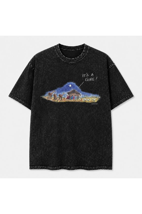 Retro Announcement Mineral Washed Graphic T-Shirt, Unisex Classic Fit