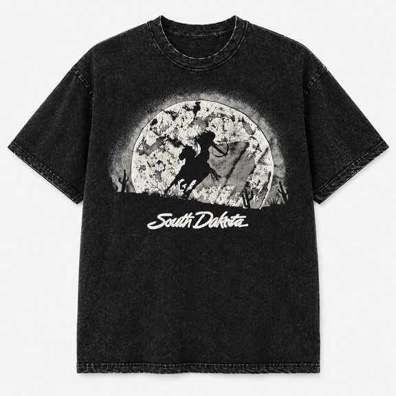 Faded Era South Dakota Moon Cowboy Mineral Washed Graphic T-Shirt, Unisex Classic Fit