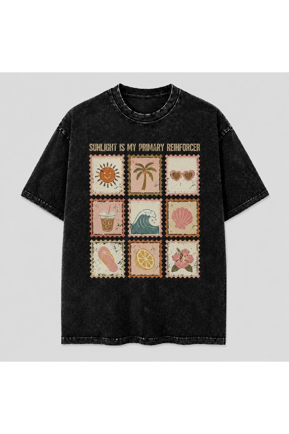 Sunlight Reinforcer Summer Graphic T-Shirt, Mineral Washed Cotton, Unisex Classic Fit
