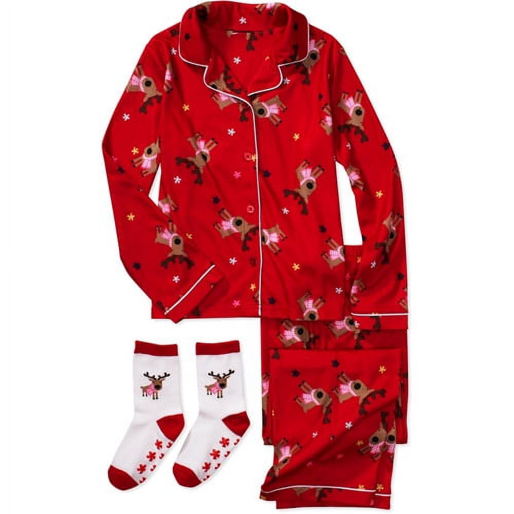 Faded Glory Girls' ButtonDown Pajamas with Socks