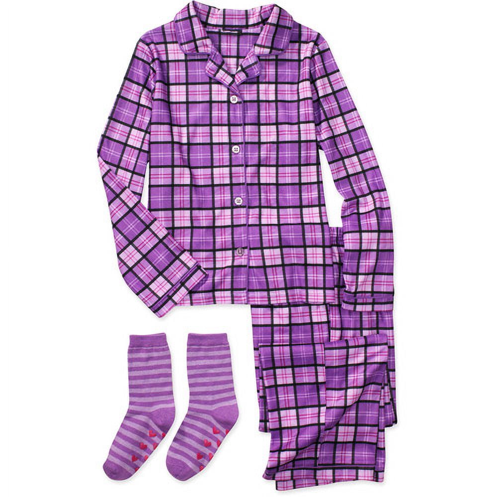 Faded Glory Girls' ButtonDown Pajamas with Socks