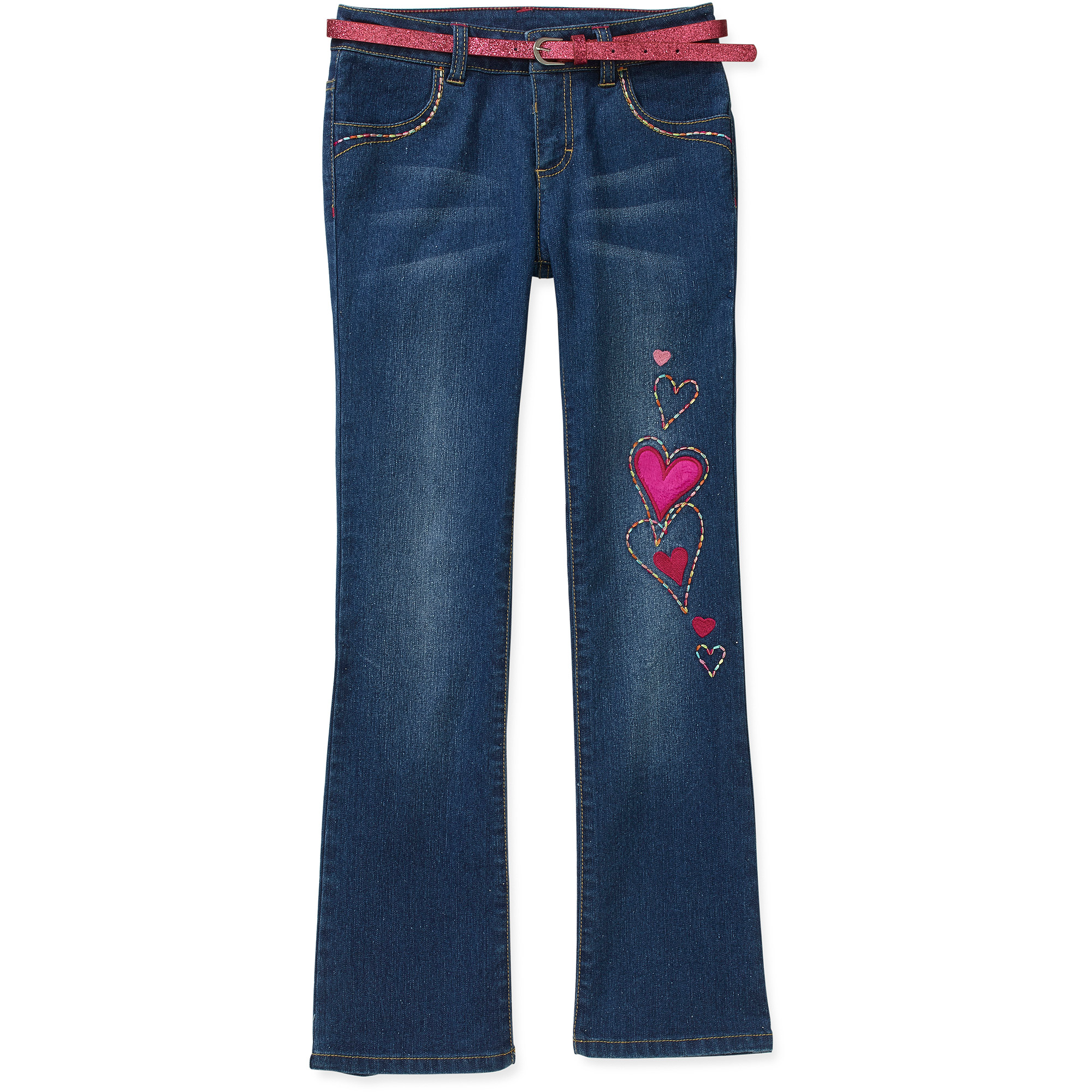Faded Glory Girls' Embellished Belted Bootcut Denim Jeans - image 1 of 2