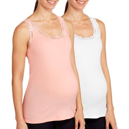 Faded Glory Maternity Lace Trim Tank Top, 2-Pack 