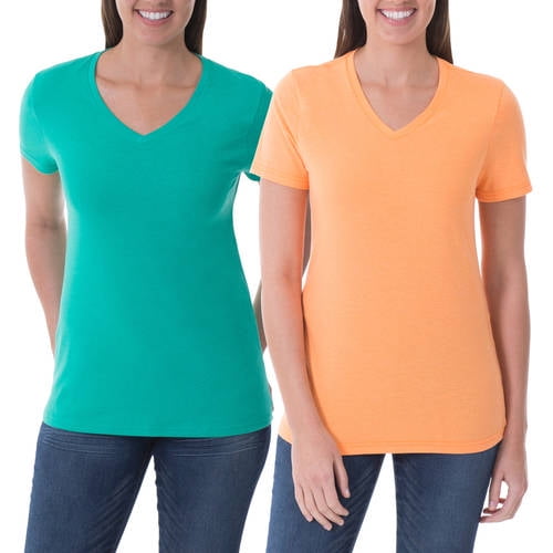 Faded Glory Women s Essential Short Sleeve V Neck T Shirt 2 Pack