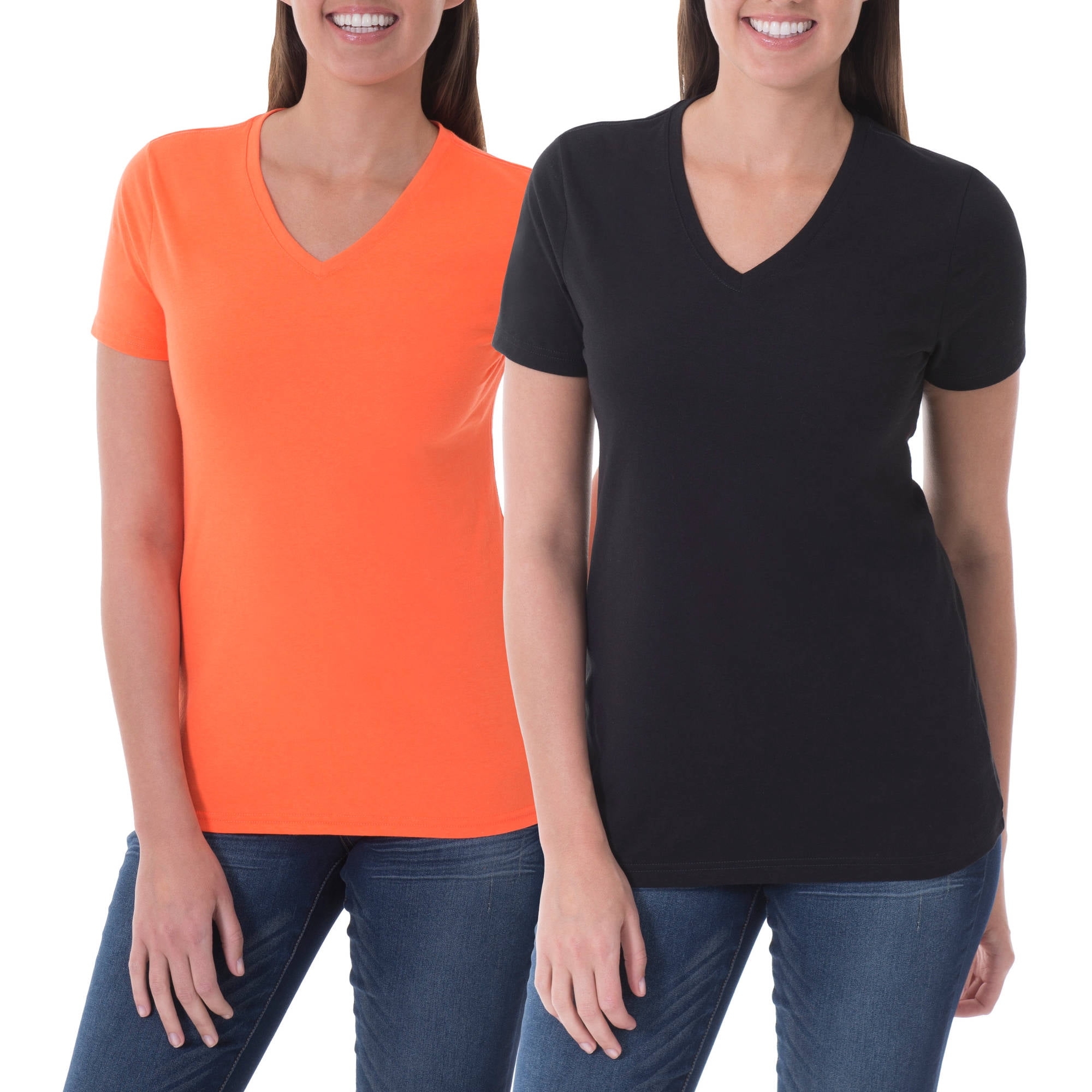 Faded Glory Women s Essential Short Sleeve V Neck T Shirt 2 Pack Value Bundle Walmart