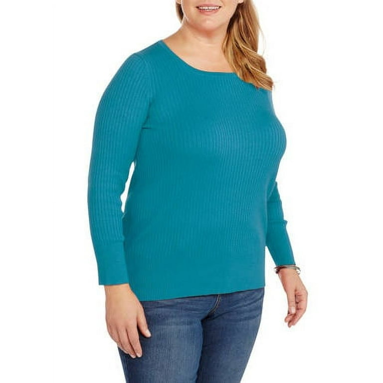 Faded Glory Women s Plus Scoop Neck Rib Sweater Walmart