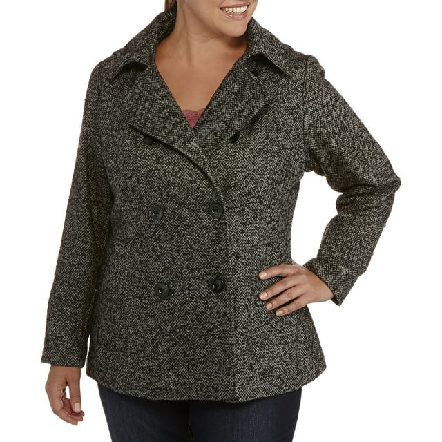 Faded Glory Women's PlusSize DoubleBreasted Faux Wool Peacoat With