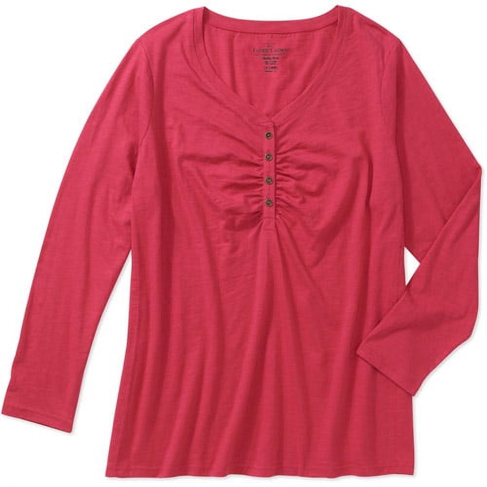 Faded Glory Women's PlusSize Long Sleeve Henley With Flattering Front Seaming