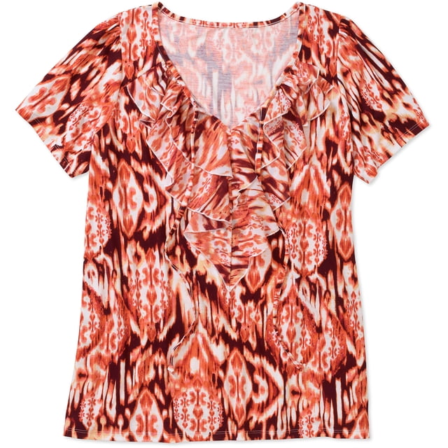 Faded Glory Women's PlusSize Printed Ruffle Front Tee
