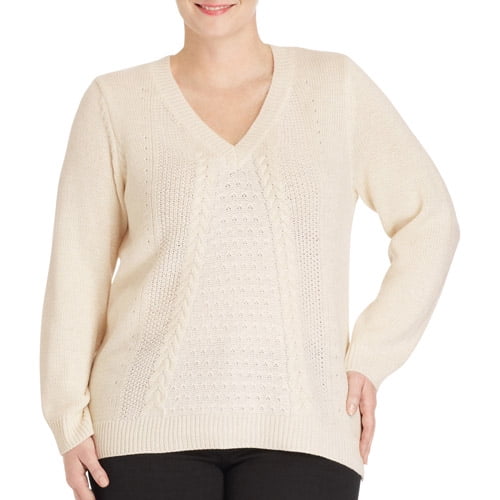Faded Glory Women s Plus Size V Neck Cable Pullover Sweater