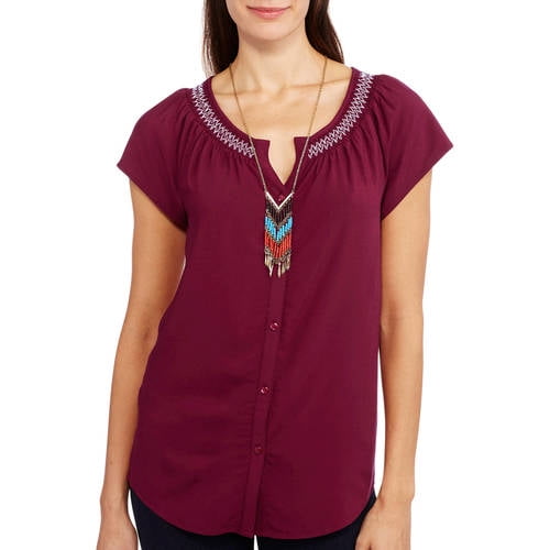 Faded Glory Women's Short Sleeve Peasant Top