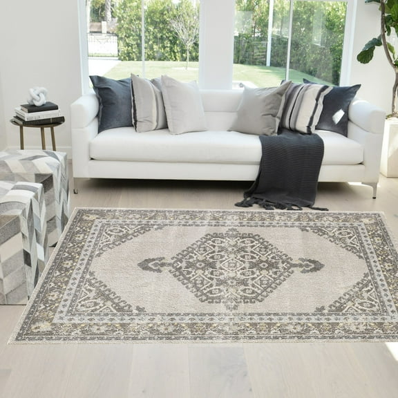 Faded Oriental Distressed Modern Vintage Design Persian Area Rug Ivory/Beige/Brown