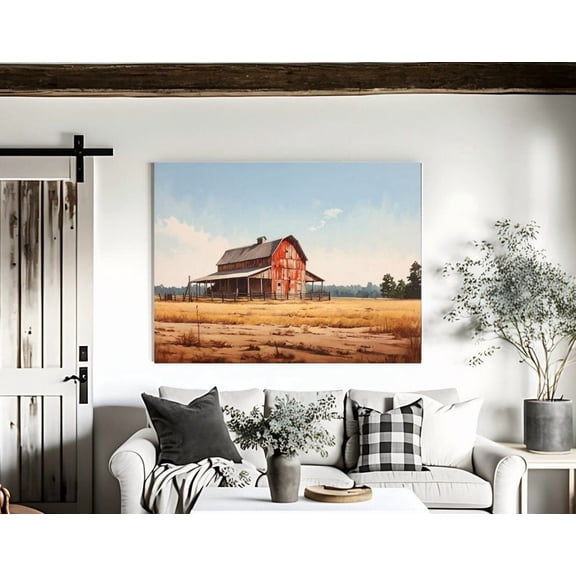 Faded Red Barn Vintage Rustic Farmhouse Wall Art Unframed Paper Print